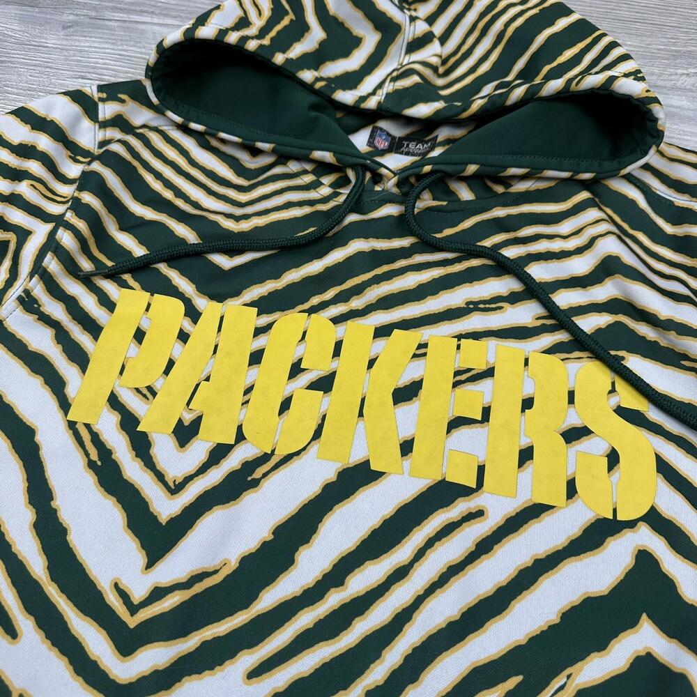 Green Bay Packers Hoodie Adult Sm/Med Green Yellow White Zubas Tiger Stripes